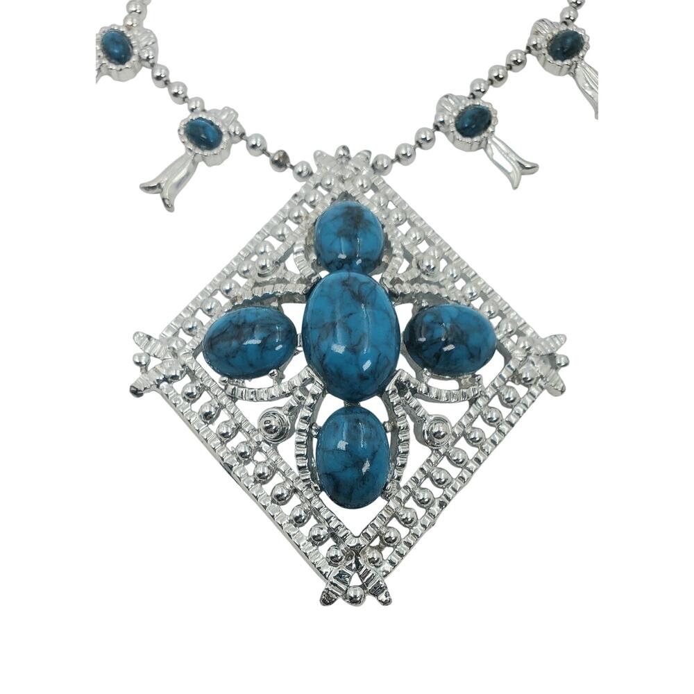 Vintage HMS Faux Turquoise Southwestern Style Diamond-Shaped Boho Necklace